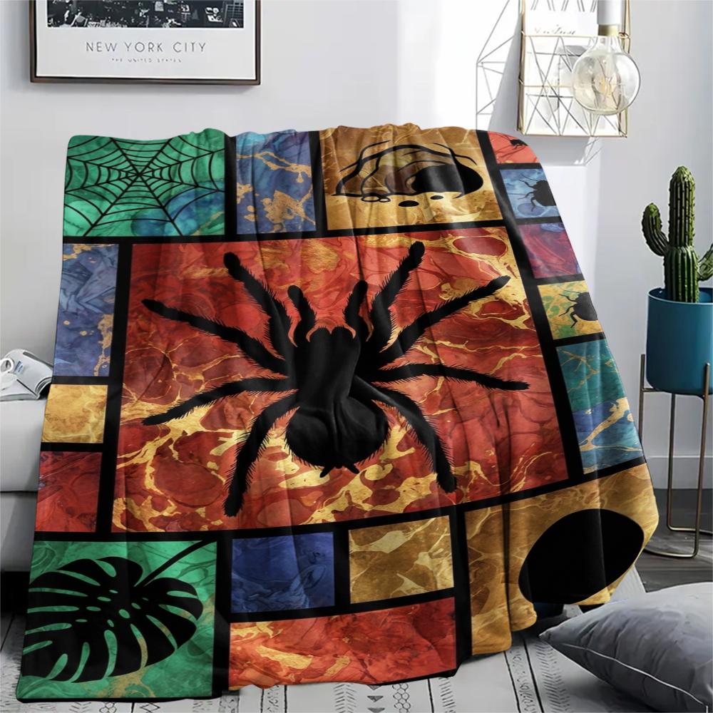 1Pc Dark Spider Print Flannel Blanket, High quality Comfortable for All Seasons, Home Decor, Warmth and Comfort, Perfect for Christmas Gifts W89