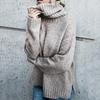 2024 Autumn/Winter Women's European & American Knitted Sweater - Casual Long Sleeve, High Neck, Solid Color