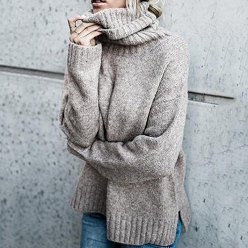 2024 Autumn/Winter Women's European & American Knitted Sweater - Casual Long Sleeve, High Neck, Solid Color