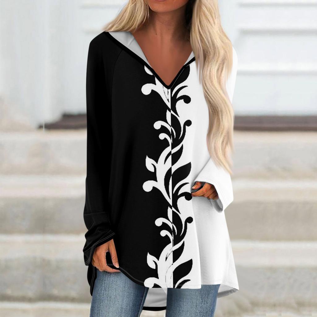 Женские свободные топы с V-образным вырезом и капюшоном с длинными рукавами, повседневные топы, домашние пижамы для отдыха, топы