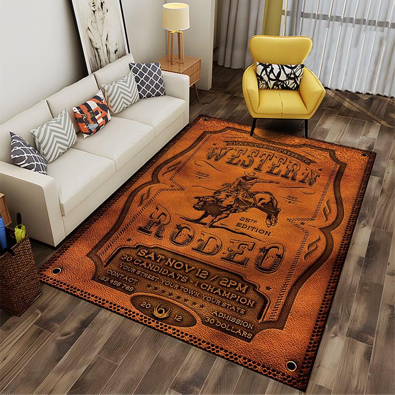 Western Style Rodeo Print Carpet suitable as a non-slip mat for the living room or bedroom sofa