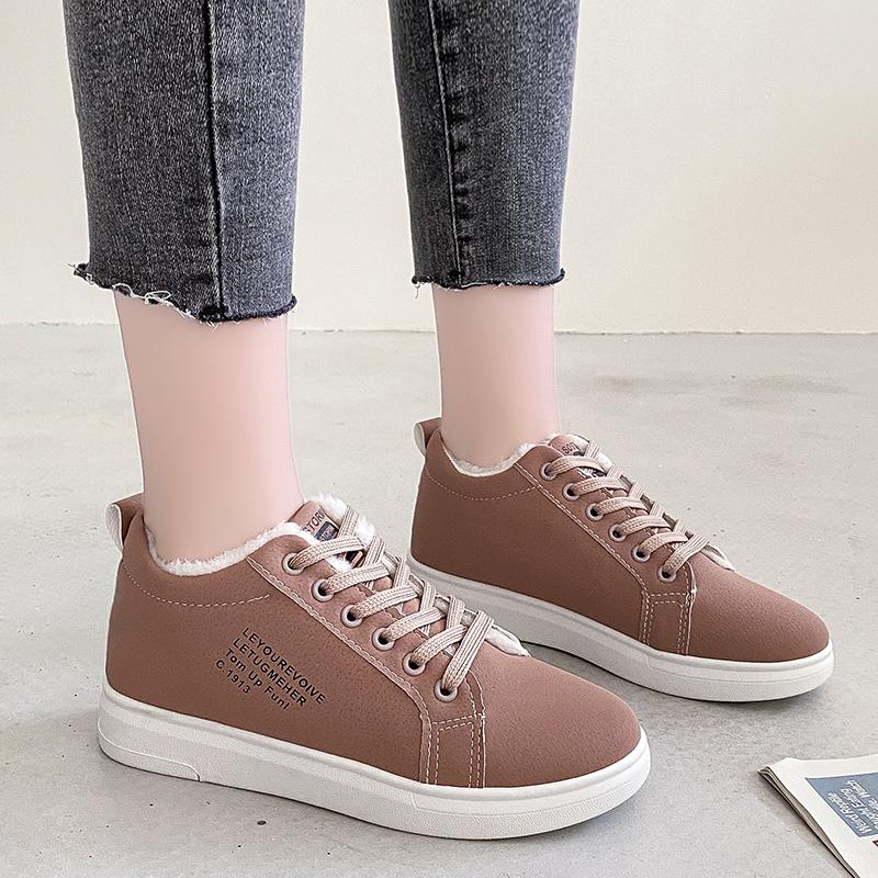 Модные зимние женские ботильоны, женские теплые плюшевые вулканизированные туфли, черные повседневные женские кроссовки на плоской подошве для ходьбы, женские зимние туфли на шнуровке