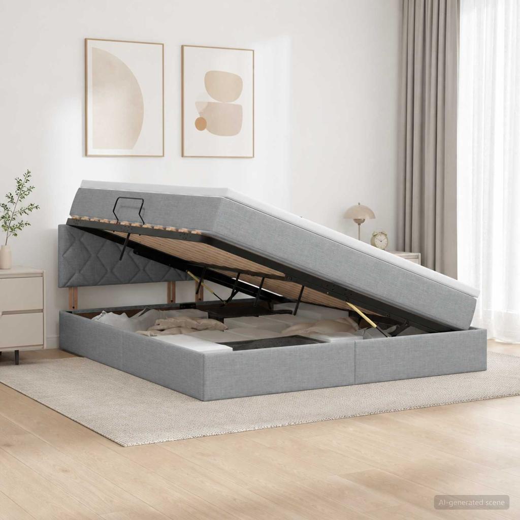 Storage Bed with Mattress Light Grey 140 x 200 cm Velvet