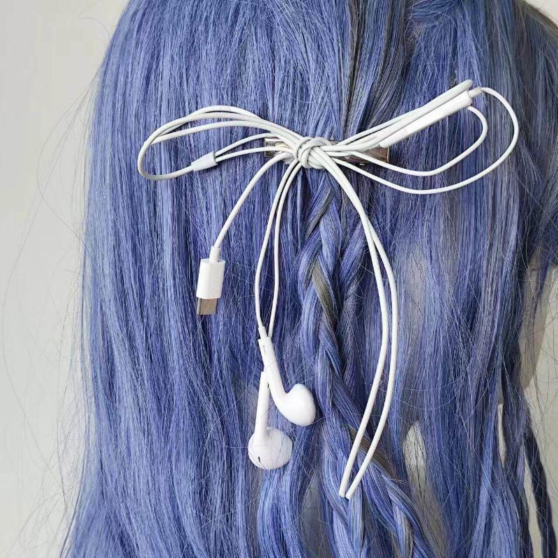 Funky Y2K Headphone Wire Bow Hair Clips Retro Style for Teen Fashion