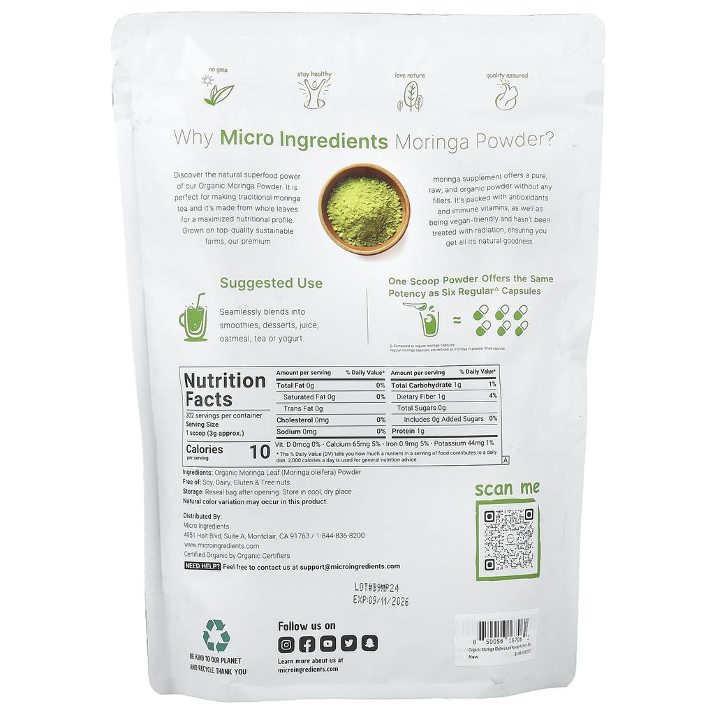 Micro Ingredients, Organic Moringa Leaf Powder, 2 lbs (907 g)