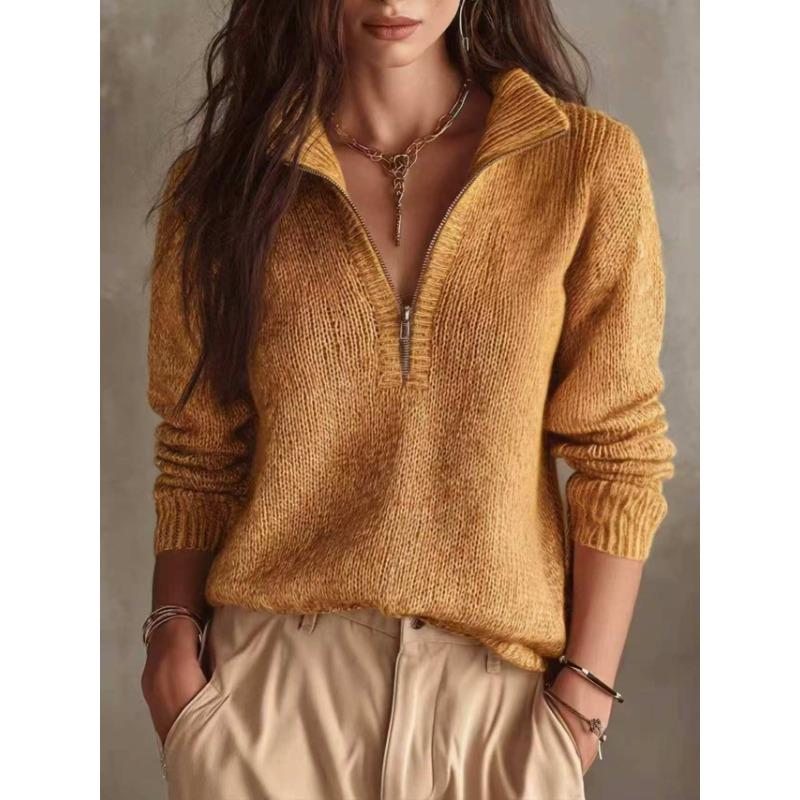 Women S Knit Half Zip Casual Solid Long Sleeve Sweater