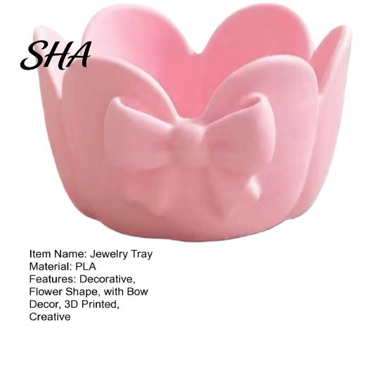 Small Earring Storage Organizer 3D Printed Jewelry Tray, Flower Bow Bowl for Rings Earrings Dish Necklaces, Decorative Desktop Vanity And Entryway