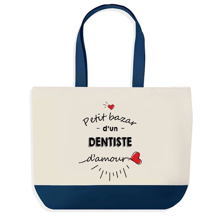 Tote bag - PLANETEE - Bazar d'un Dentiste d'amour - fond bleu - grand format 40x45 cm - coton