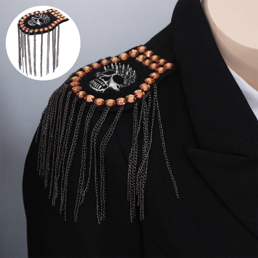 Эполет с кисточкой в виде черепа, цепочка, брошь на лацкан пиджака, винтажная брошь, сценическое выступление