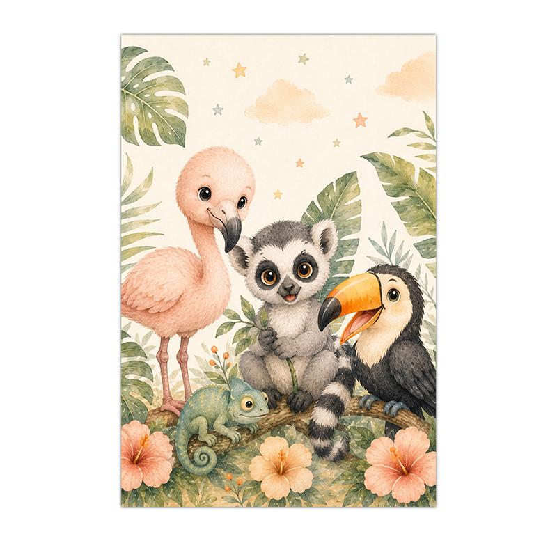 Jungle Animals Wall Art Safari Wildlife Canvas Painting Cute Cartoon Poster Print For Kids Room Nursery Wall Decor