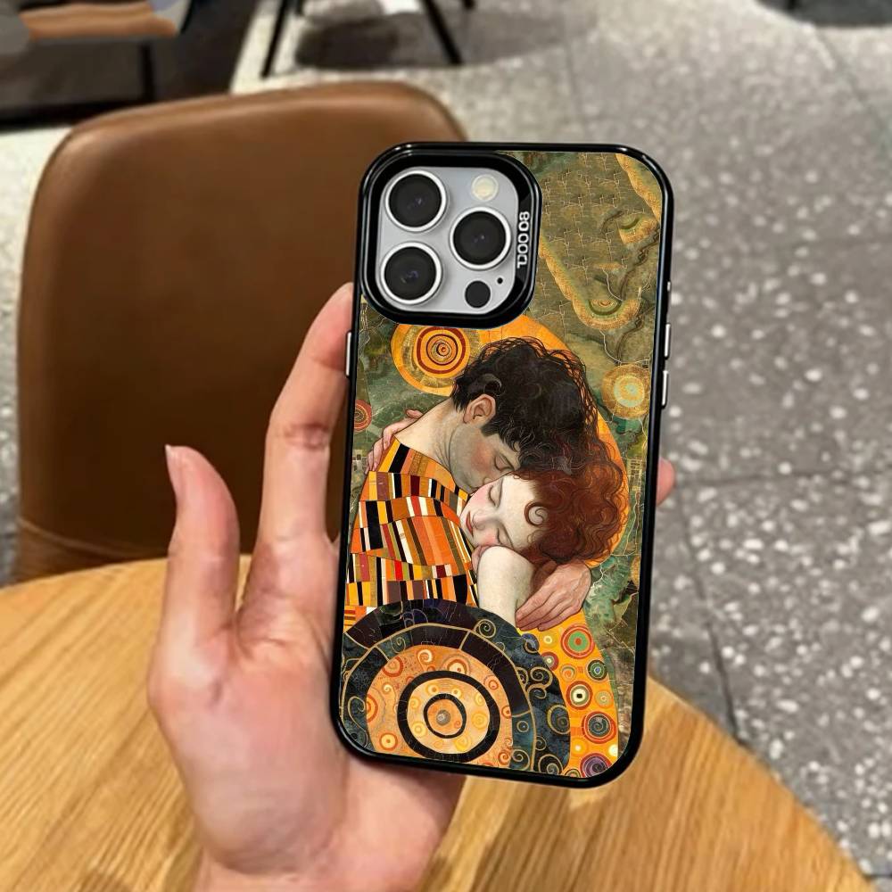 Поцелуй Г-Густав Климт К-Картина Чехол для телефона для iPhone17,16,15,14,13,12,11 Plus,Pro Max Цветной Посеребренный Внутренний Чехол