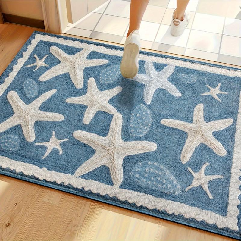 Ocean Style Bathroom Floor Mat, Bathroom Entrance Absorbent Mat, Shower Room Anti Slip Carpet Home Decoration