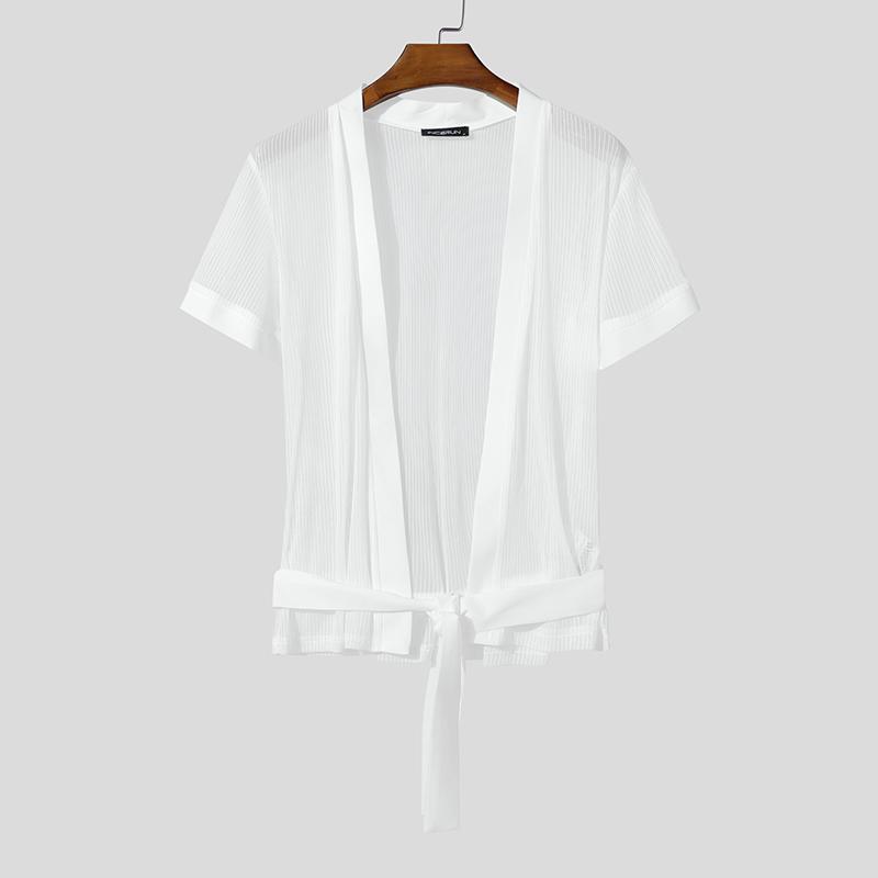 INCERUN Мужские летние футболки с коротким рукавом, сетчатые, прозрачные