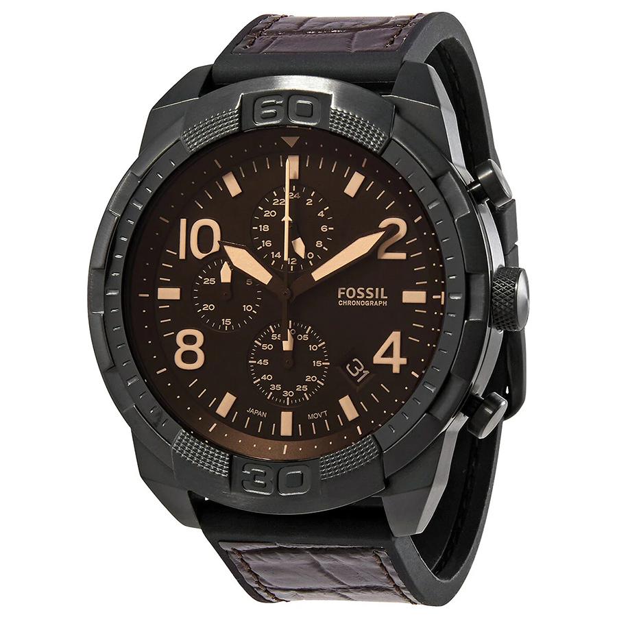 Fossil Мужские кварцевые часы из нержавеющей стали с кожаным ремешком FS5713