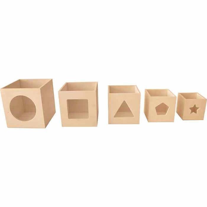 Stackable Cubes - Wood - 5 Pieces - Customizable - Dimensions from 6.5 To 12 Cm - Creative Decoration