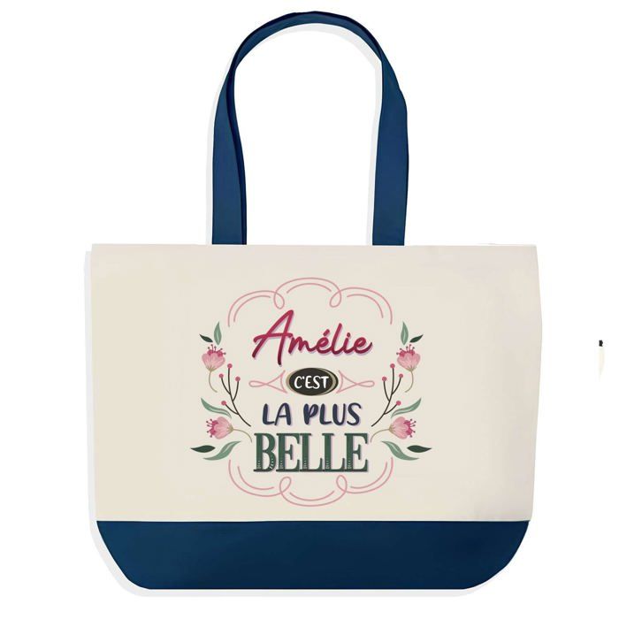 Sac shopping - PLANETEE - Amélie la plus belle - fond bleu - 40 x 45 cm - coton