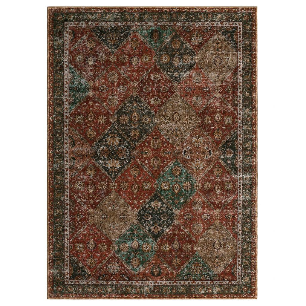 Non‑slip Washable Vintage Moroccan Rug, Stain Resistant Low‑Pile Soft Floor Mat Living Room Entryway Decor