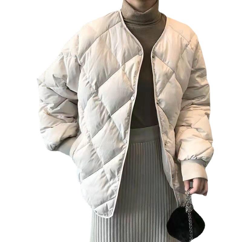 Women Short Medium Length Down Jacket Winter Warm Stand Collar Solid Color Casual Outerwear Coat