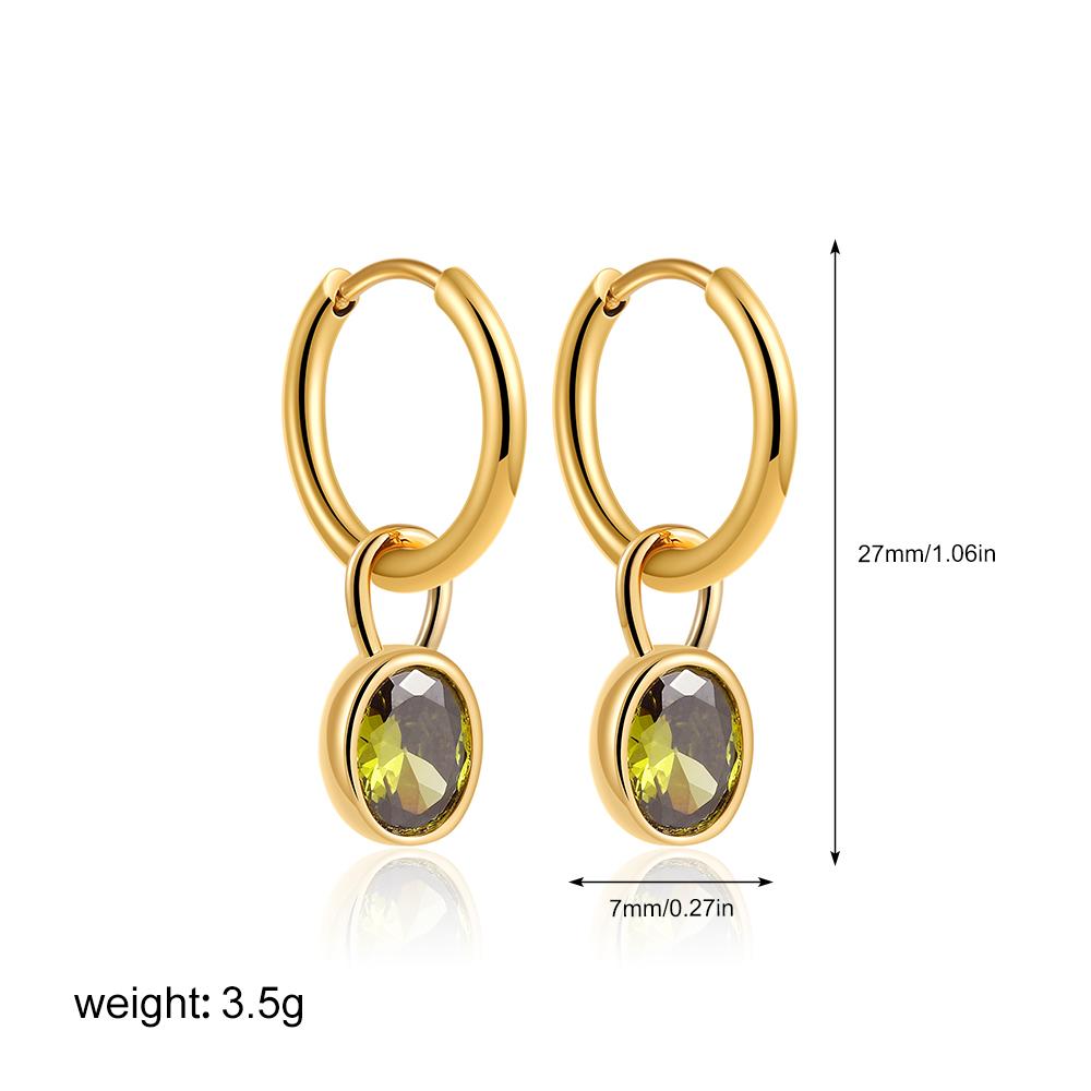 Multicolour Oval CZ Zircon Drop Earrings for Women Gold Plated Stainless Steel Hoop Huggie Earring Trendy Party Jewelry