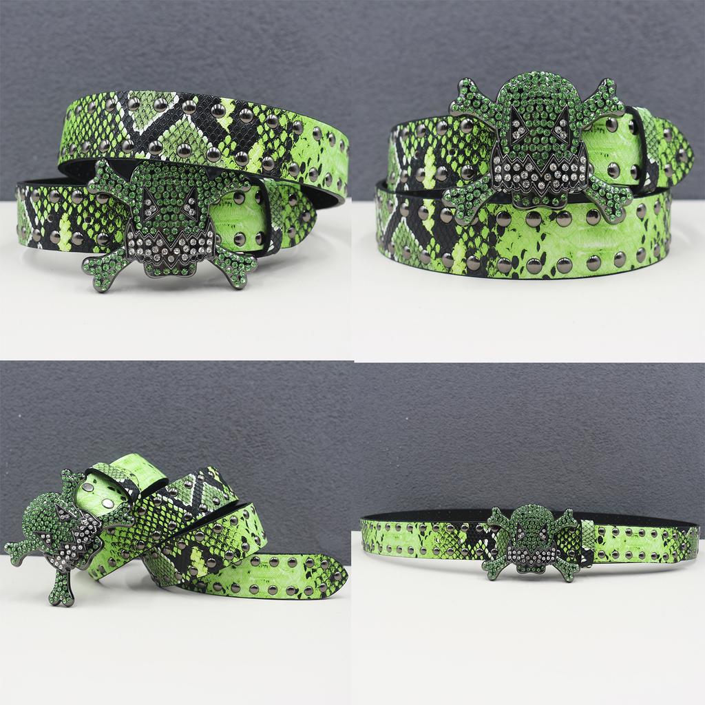 American Rhinestone Skull Belt Rivet Punk Decoration Men and Women Belt Abi Decorative Python Pattern Belt