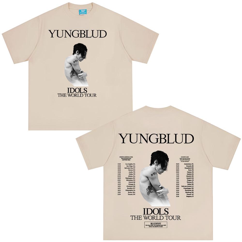 Yungblud IDOLS Мировой Тур 2025 Футболки Подарок для Фанатов Унисекс Женские Хип-Хоп Футболки с Коротким Рукавом Оверсайз Повседневные Хлопковые Футболки