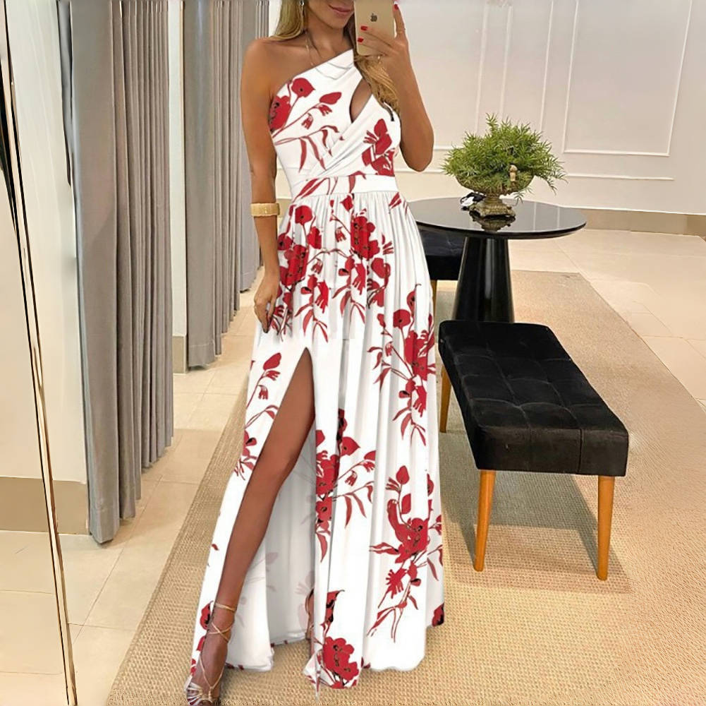 Платье LYRIA Женское Весна/лето С открытыми плечами Ажурное С принтом Разрез Модные платья Повседневные Вестидос