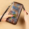 Genuine Leather Large Clutch Wallet Zipper Long Hand Wallets Card Holder Handmade Cowhide Purse