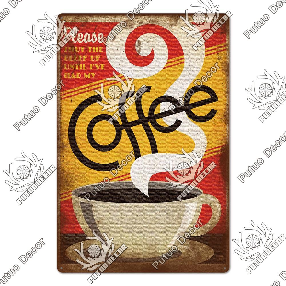 Decor Coffee Vintage Tin Sign Metal Sign Decorative Plaque Retro Plate Cafe Kitchen Living Room Coffee Bar Decoration