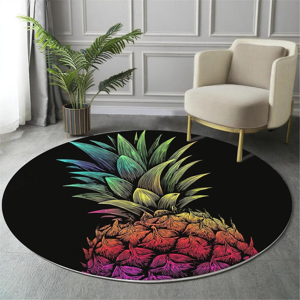 Cartoon Style Round Rug Washable Bedroom Round Area Rugs for Entryway,Soft Living Room Circular Rugs,Geometric Circle Design