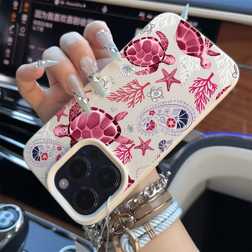 Розовый принт морской черепахи, текстура личи, чехол для телефона для iPhone 11 12 13 14 15 16 17 Pro Max 14 15 Plus 17 Air, силиконовый мягкий чехол