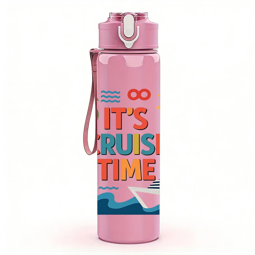 1PC Cruise Time Letter Text 750ml Color Plastic Sports Water Bottle Leakproof Flip Straw Lid For Sports Office Home Use