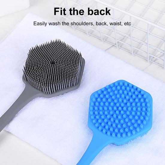 Силиконовая щетка для ванны с длинной ручкой, двухсторонняя головка щетки, нежная мочалка для спины, глубокая очистка, многофункциональная массажная щетка