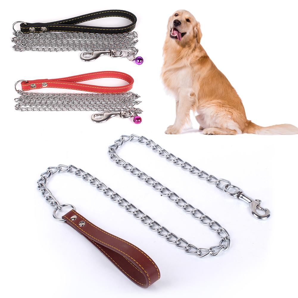 Durable Anti-Bite Metal Dog Chain Lead For Small Medium Large Dog Chain Leash Handle Leads PU Leather Iron Chain Pet Accessories