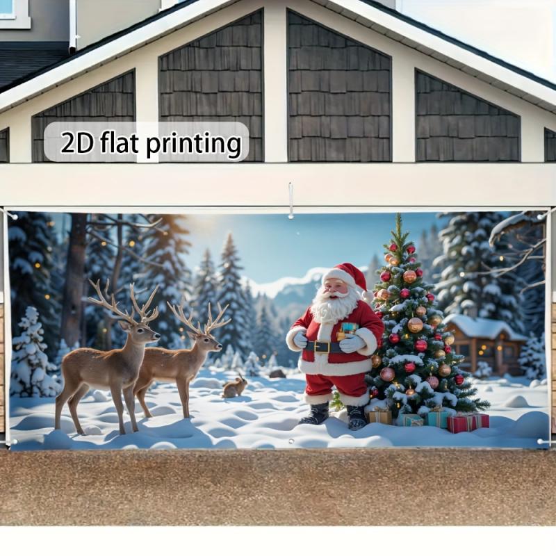 1pc 2D flat Christmas garage door decoration banner - holiday decoration for Christmas party no power required wsj