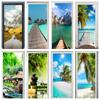 Self-adhesive Door Wallpaper PVC Home Design Decoration Beach Road Sticker Porte Scenery Poster Mural Wall Decals