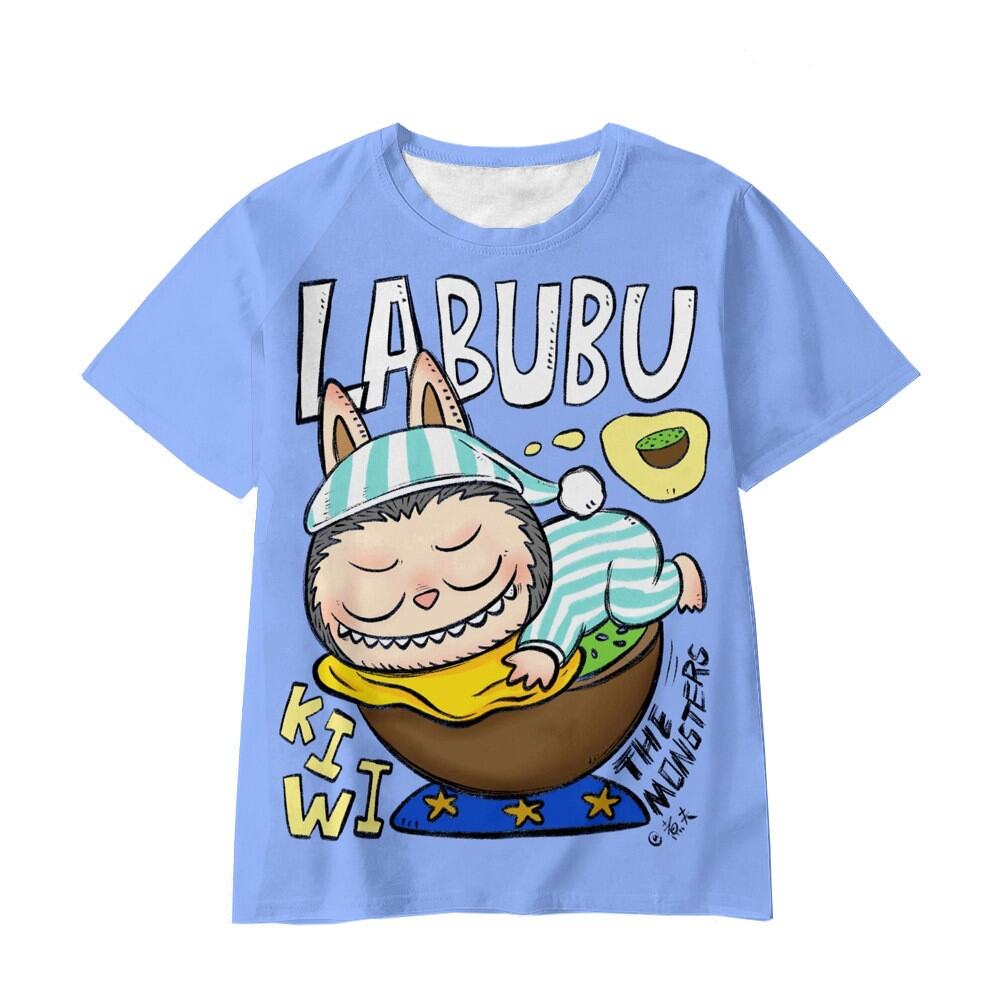 Футболка Labubu с коротким рукавом для студентов, мультяшный 3D-принт, трендовый топ