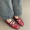 Sheepskin Version~ French Cross-strapped Red Mary Jane Shoes Flat Single Shoes Women's Shallow Mouth Evening Wind Fairy Ballet Shoes