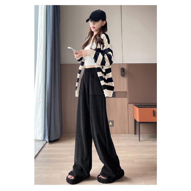 Модные красные вельветовые брюки с высокой талией, широкие брюки, повседневные свободные прямые брюки для женщин