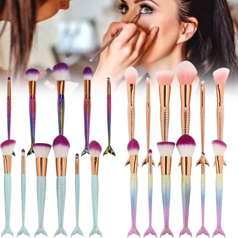 Красивый набор кистей для макияжа «Русалка» с нейлоновым ворсом для безупречного нанесения и стильного дизайна