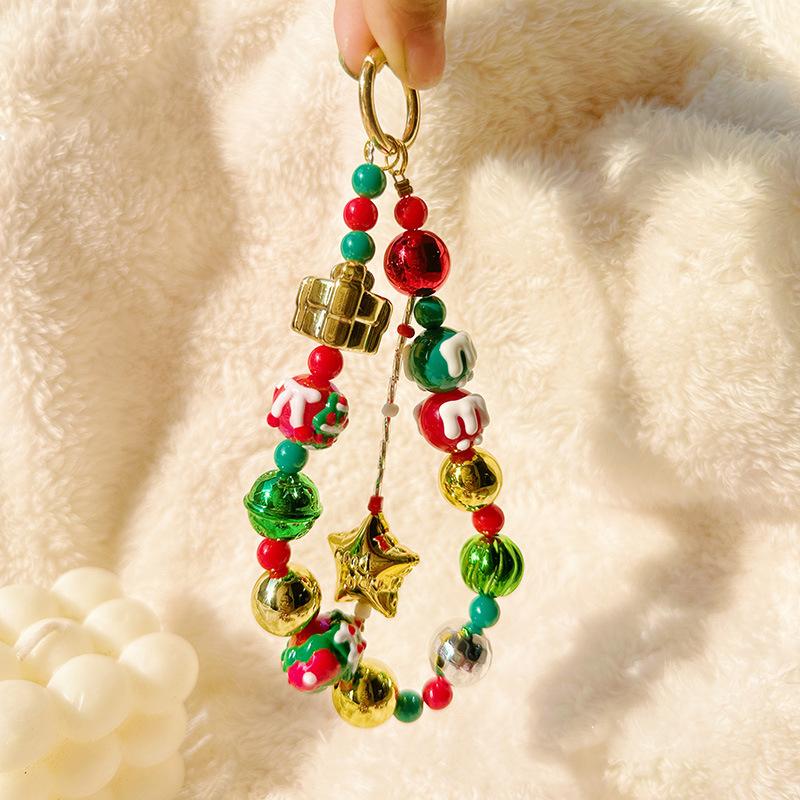 Милый нарисованный вручную бисерный рождественский брелок для телефона, брелок для ключей, ремешок для телефона, сумка, кулон, украшение