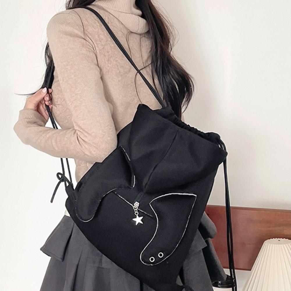 Star Pendant Hoodie Design Schoolbag Ox Horn Drawstring Bag Simple Hooded Backpack Gift