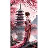 Пейзаж павильона сакуры и японские женщины Сделай сам Полная алмазная декоративная живопись Алмазная мозаика Набор для вышивания крестом