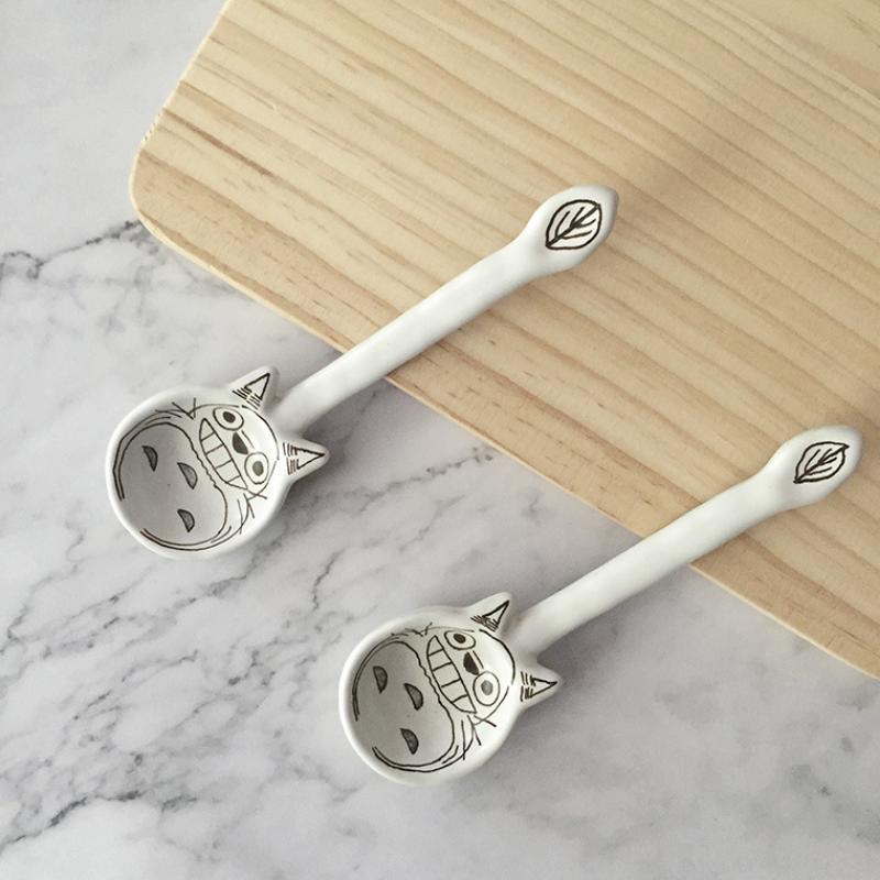 Японская рисованная мультяшная кошка, глиняная ложка, керамические десертные ложки ручной работы, маленькая ложка для рисового супа, кухонная утварь, кофейный совок