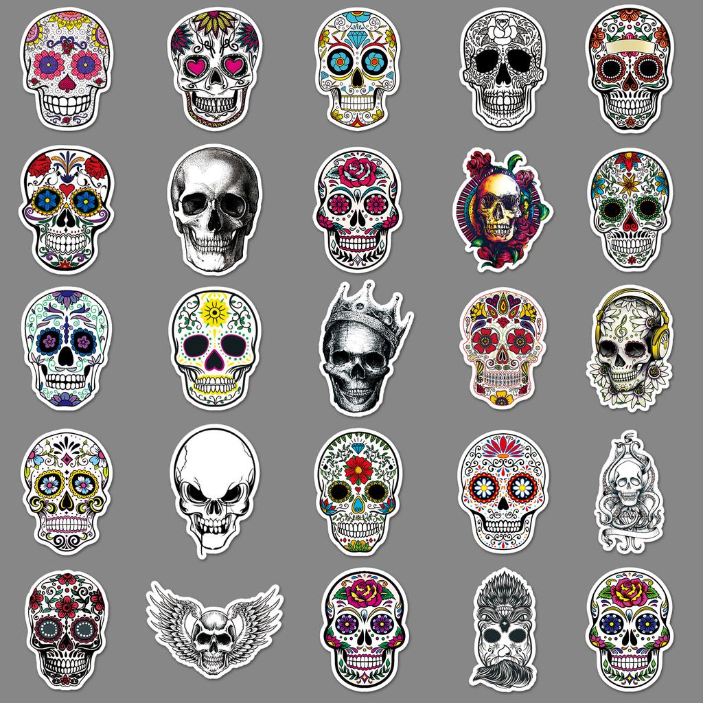 50 Colorful and Terrifying Skull Halloween Personalized Luggage, Refrigerator, Car, Scooter, Mobile Phone Graffiti Stickers