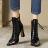 Ботильоны с острым носком на высоком каблуке для женщин, новые кожаные толстые зимние ботинки, мода осень-зима Botas Mujer