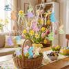 6Pcs Handmade Colorful Foam Easter Rabbit Animal Mold Painted Easter Tree Pendants Sparkle Hanging Easter Bunny Decor Kids Gift