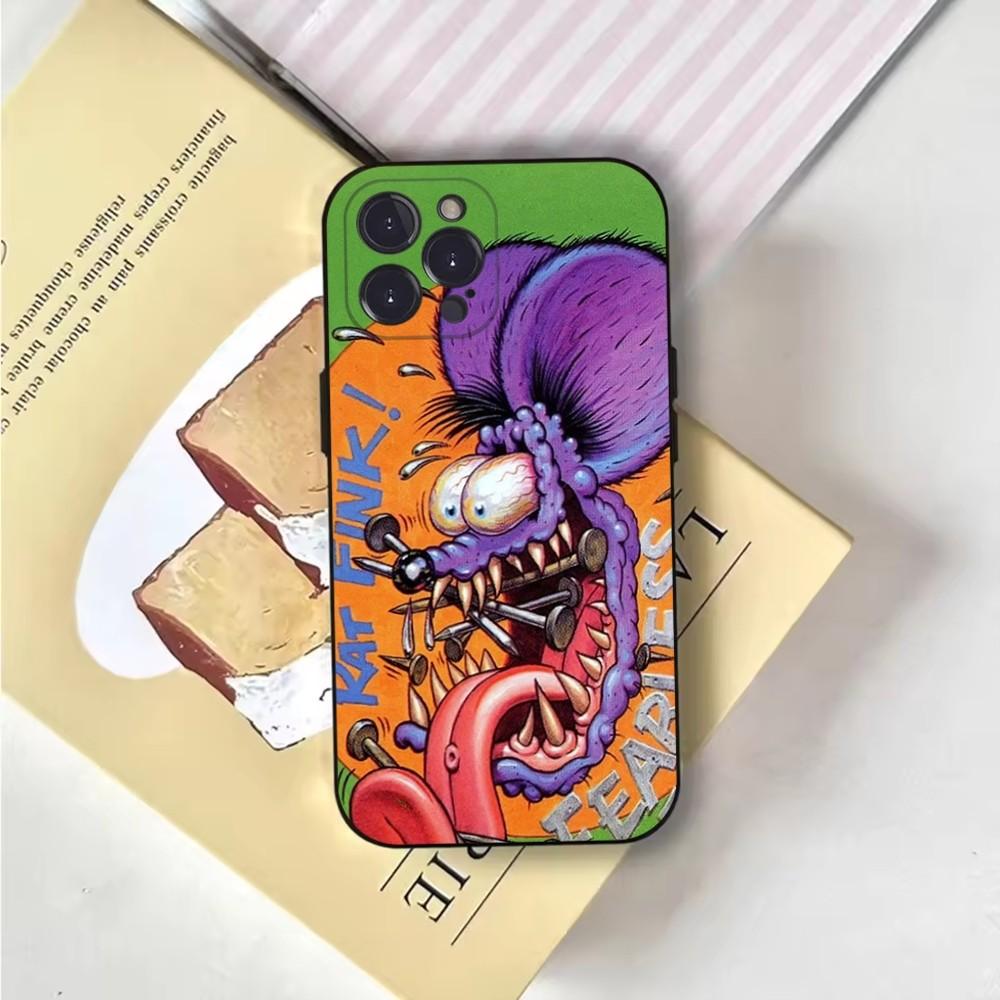 Мультяшный Чехол для Телефона Rat Fink RF Для iPhone 16,15,14,13,12,11,Pro,X,XS,Max,XR,Plus,Mini Мягкий Черный Чехол