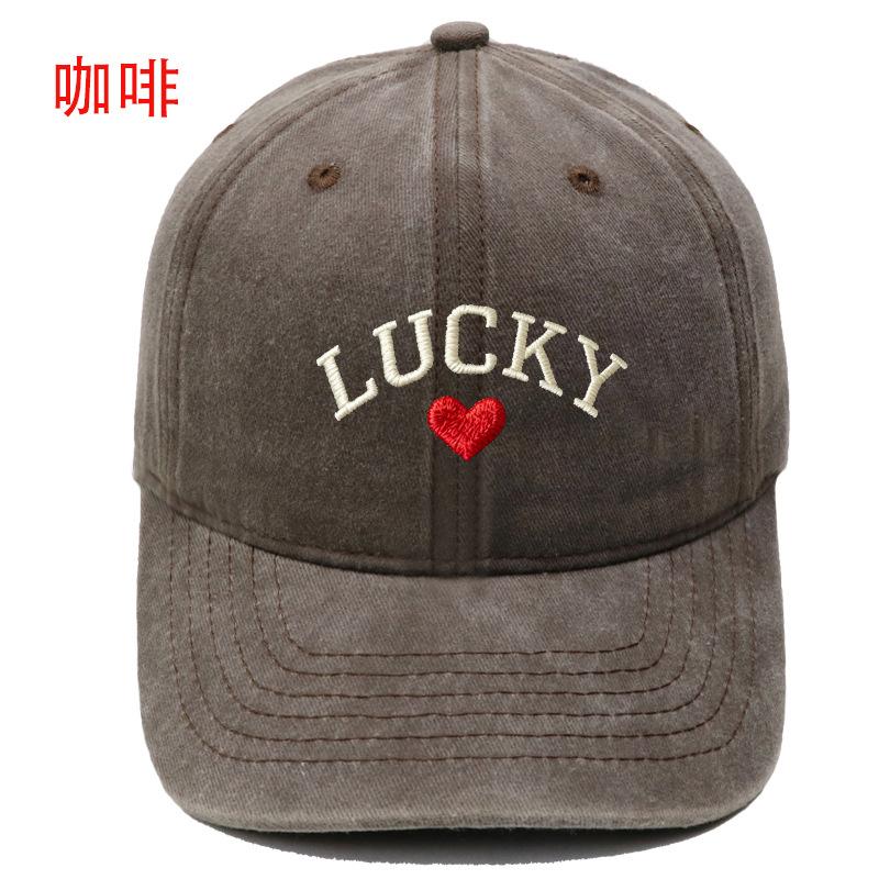 New LUCKY love embroidered baseball cap washed retro fashion men's and women's casual versatile cap