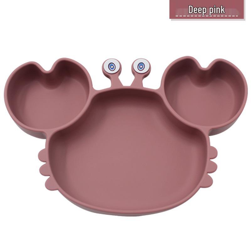 Children's Silicone Suction Meal Plate - Crab Design, Anti-Drop Compartment Bowl