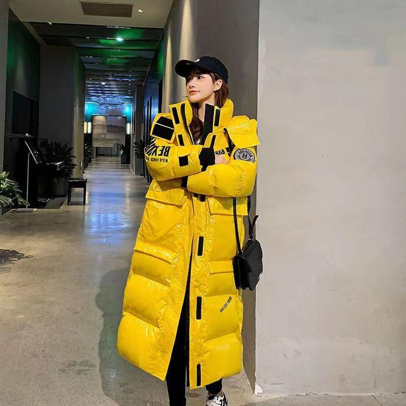 Women's Winter Knee-length Glossy Jacket Medium-length Thickened Letters Bread Clothes